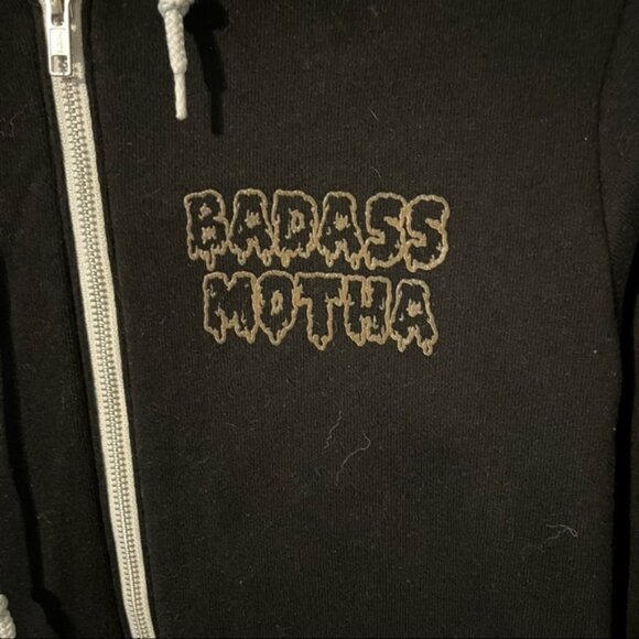 Black ‘Badass Motha’ Fleece Zip Down Hoodie by Her Little Wolves, Size Small - Picture 2 of 7